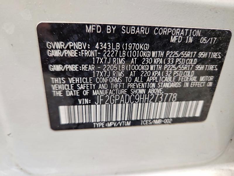 Aukcja sprzedaży 2017 Subaru Crosstrek, vin: JF2GPADC9HH273778, numer aukcji: 54126956