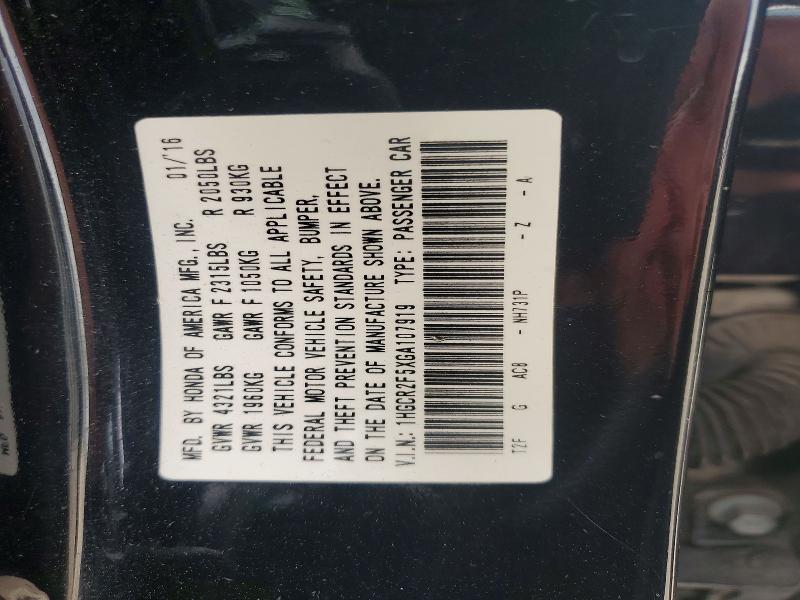 55388236 :رقم المزاد ، 1HGCR2F5XGA107919 vin ، 2016 Honda Accord مزاد بيع