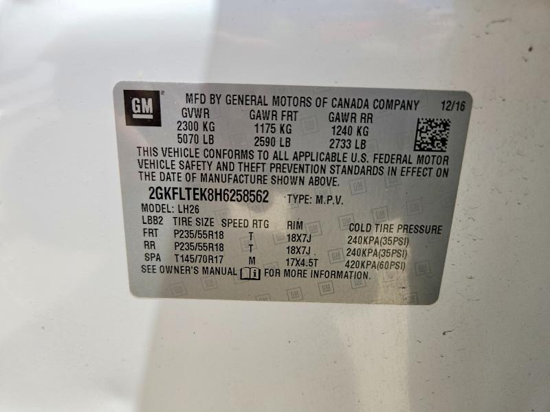 Продаж на аукціоні авто 2017 Gmc Terrain, vin: 2GKFLTEK8H6258562, номер лоту: 55521566