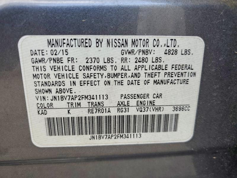 54099766 :رقم المزاد ، JN1BV7AP2FM341113 vin ، 2015 Infiniti Q50 مزاد بيع