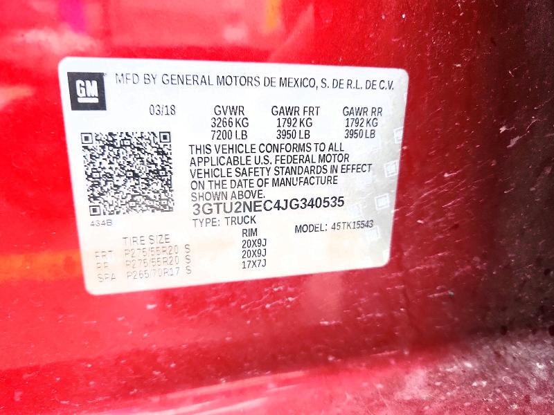 54148236 :رقم المزاد ، 3GTU2NEC4JG340535 vin ، 2018 Gmc Sierra مزاد بيع