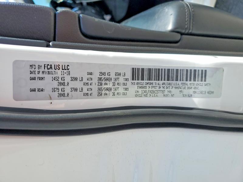 53693126 :رقم المزاد ، 1C4RJFAG5KC577787 vin ، 2019 Jeep Grand Cherokee مزاد بيع