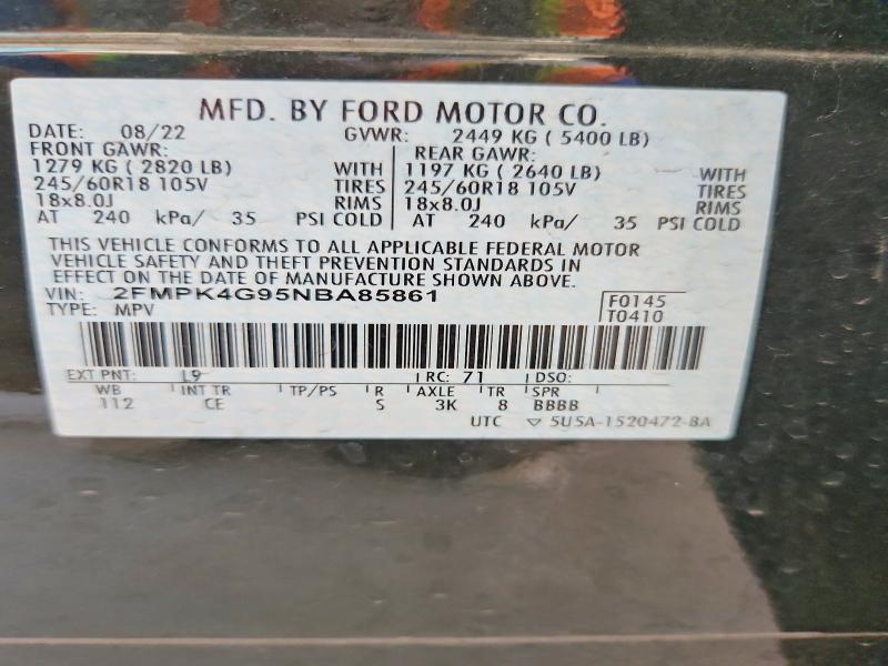 Продажа на аукционе авто 2022 Ford Edge, vin: 2FMPK4G95NBA85861, номер лота: 52103376