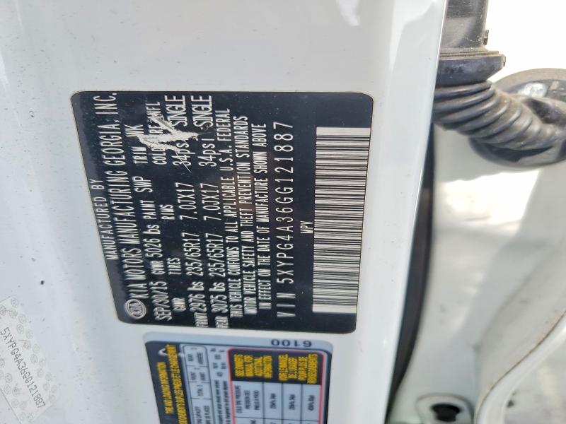 52393446 :رقم المزاد ، 5XYPG4A36GG121887 vin ، 2016 Kia Sorento مزاد بيع