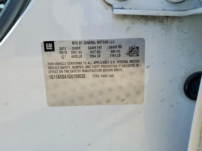 51212936 :رقم المزاد ، 1G11A5SA1GU158525 vin ، 2016 Chevrolet Malibu Limited مزاد بيع