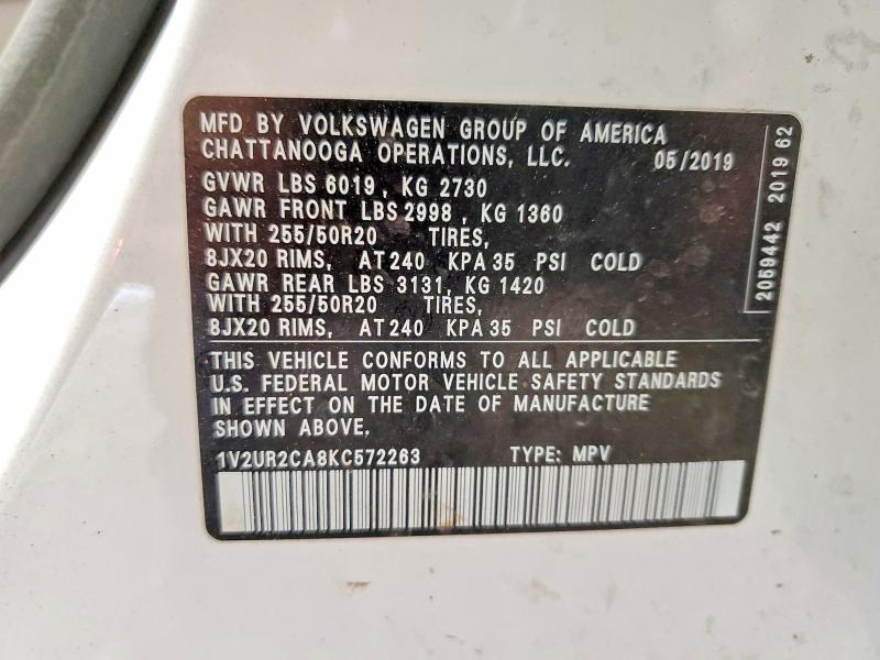 Продажа на аукционе авто 2019 Volkswagen Atlas, vin: 1V2UR2CA8KC572263, номер лота: 53358096