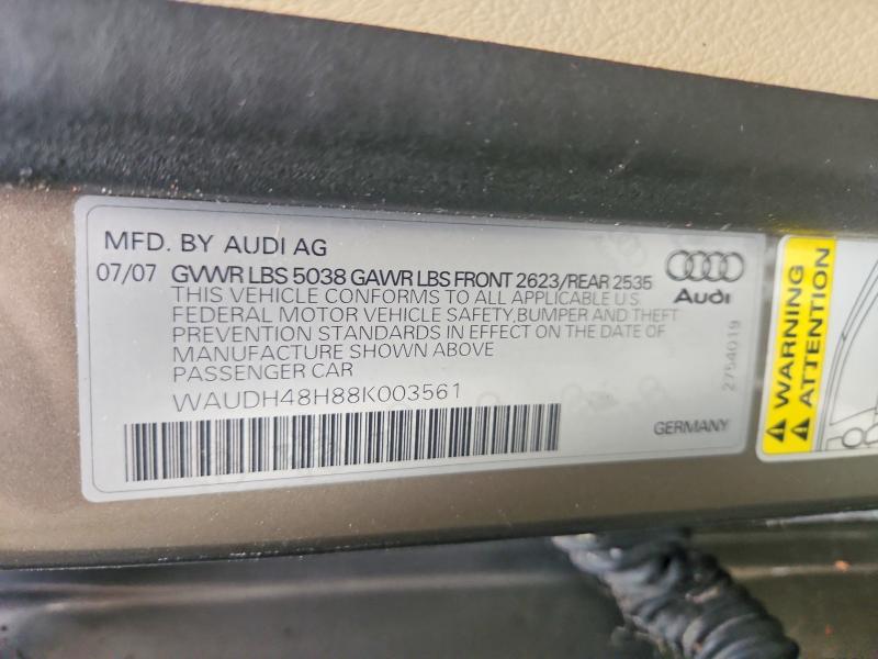 2008 Audi A4 მანქანა იყიდება აუქციონზე, vin: WAUDH48H88K003561, აუქციონის ნომერი: 52036256