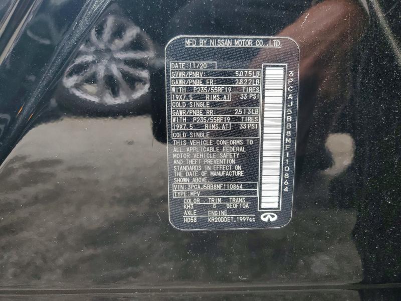 52731106 :رقم المزاد ، 3PCAJ5BB8MF110864 vin ، 2021 Infiniti Qx50 مزاد بيع