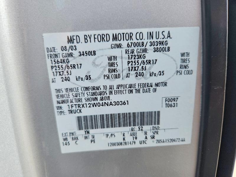 Продажа на аукционе авто 2004 Ford F150, vin: 1FTRX12W04NA30361, номер лота: 51516126