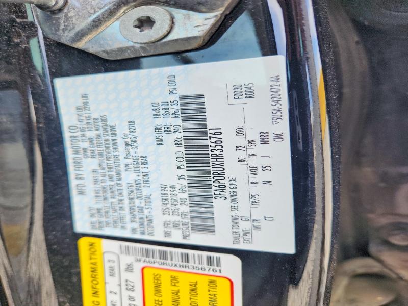 Aukcja sprzedaży 2017 Ford Fusion, vin: 3FA6P0RUXHR356761, numer aukcji: 55311886