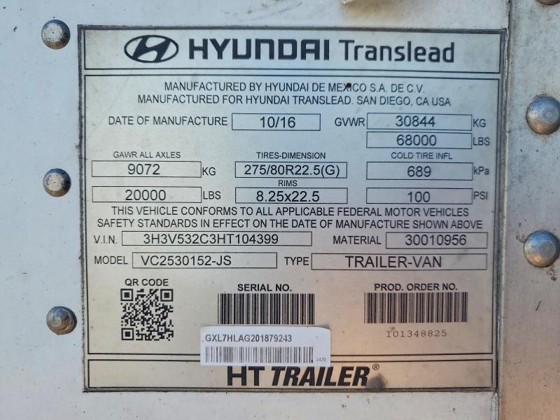 Продажа на аукционе авто 2017 Hyundai Translead Inc Trailers, vin: 3H3V532C3HT104399, номер лота: 52775186