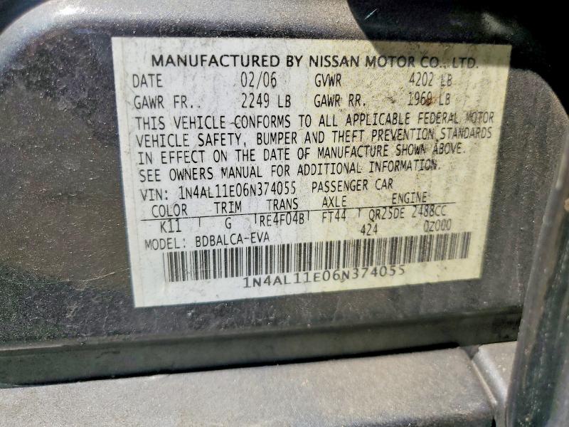 54153726 :رقم المزاد ، 1N4AL11E06N374055 vin ، 2006 Nissan Altima مزاد بيع