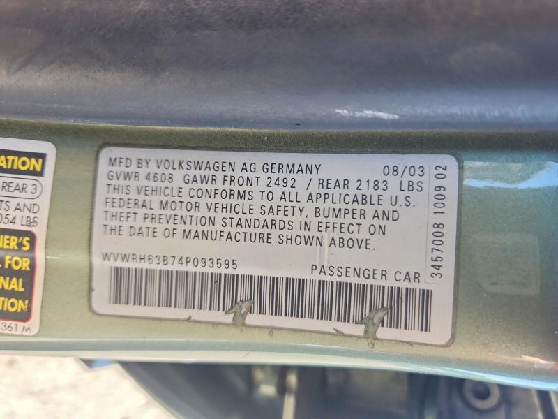 Aukcja sprzedaży 2004 Volkswagen Passat, vin: WVWRH63B74P093595, numer aukcji: 53954346