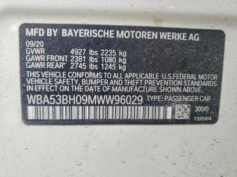 52880736 :رقم المزاد ، WBA53BH09MWW96029 vin ، 2021 Bmw 530 مزاد بيع