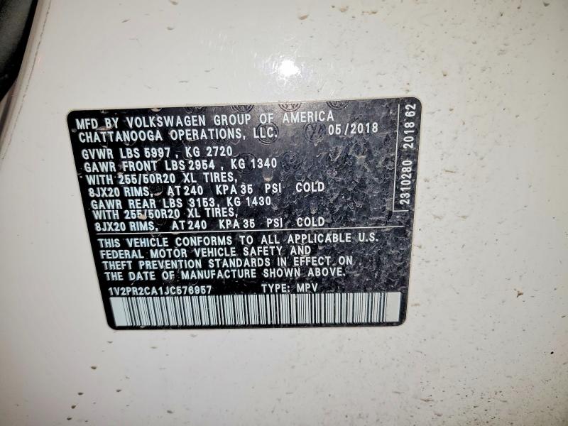 48867046 :رقم المزاد ، 1V2PR2CA1JC576957 vin ، 2018 Volkswagen Atlas مزاد بيع