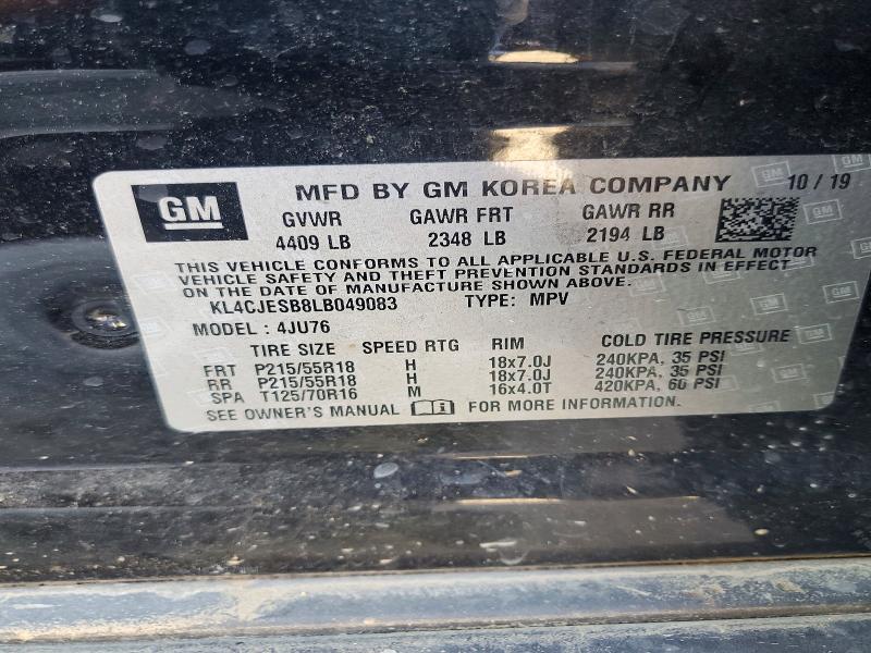 2020 Buick Encore მანქანა იყიდება აუქციონზე, vin: KL4CJESB8LB049083, აუქციონის ნომერი: 53433116