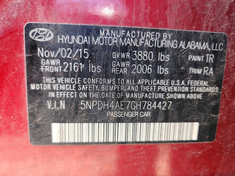 2016 Hyundai Elantra მანქანა იყიდება აუქციონზე, vin: 5NPDH4AE7GH784427, აუქციონის ნომერი: 55268866