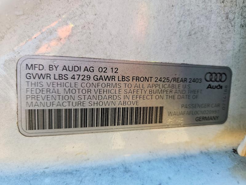 Aukcja sprzedaży 2012 Audi A4, vin: WAUAFAFL0CN020991, numer aukcji: 52757356