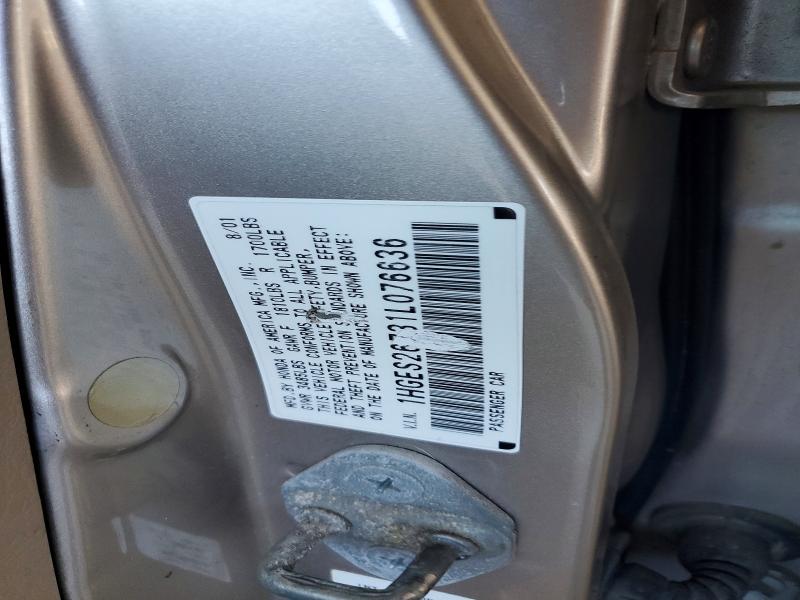 2001 Honda Civic მანქანა იყიდება აუქციონზე, vin: 1HGES26731L076636, აუქციონის ნომერი: 54433856