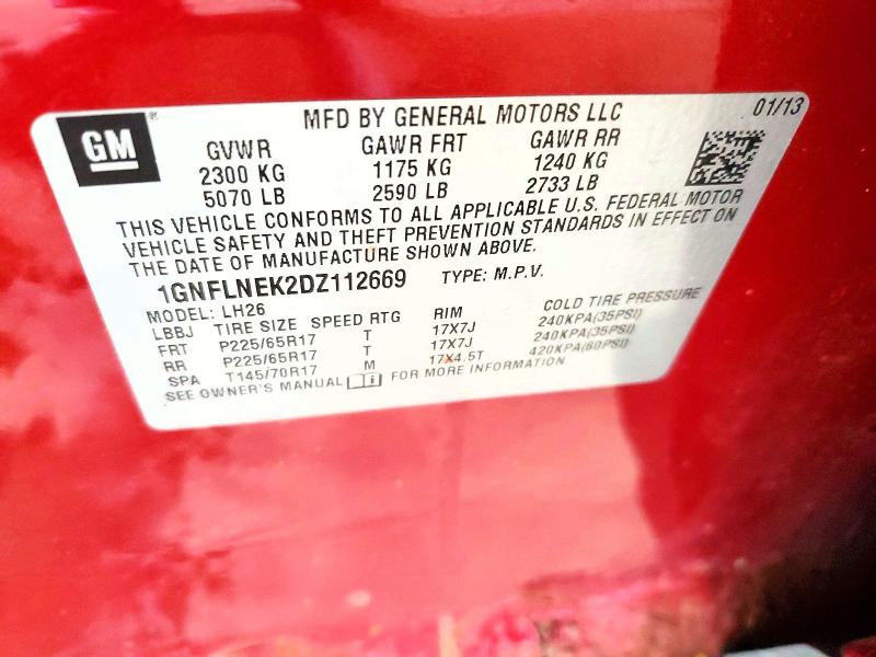 53909166 :رقم المزاد ، 1GNFLNEK2DZ112669 vin ، 2013 Chevrolet Equinox مزاد بيع