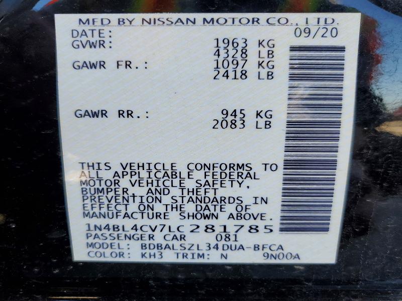 46778306 :رقم المزاد ، 1N4BL4CV7LC281785 vin ، 2020 Nissan Altima مزاد بيع