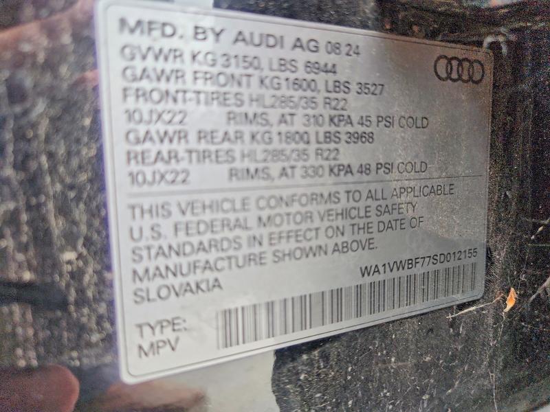 54523336 :رقم المزاد ، WA1VWBF77SD012155 vin ، 2025 Audi Sq7 مزاد بيع