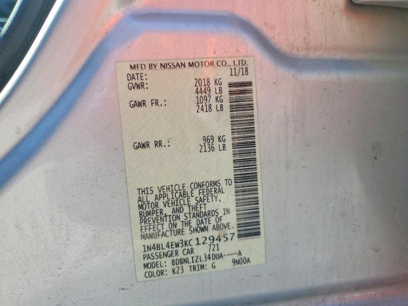 2019 Nissan Altima მანქანა იყიდება აუქციონზე, vin: 1N4BL4EW3KC129457, აუქციონის ნომერი: 53453116