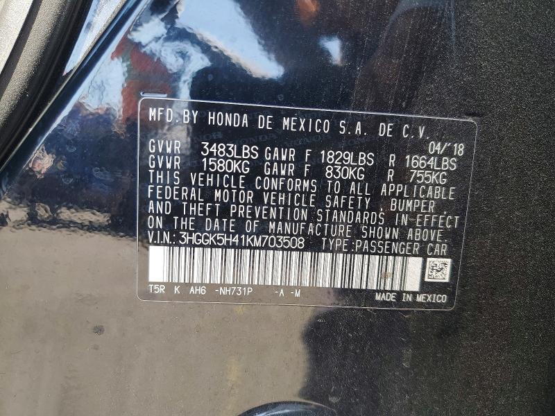 52713516 :رقم المزاد ، 3HGGK5H41KM703508 vin ، 2019 Honda Fit مزاد بيع
