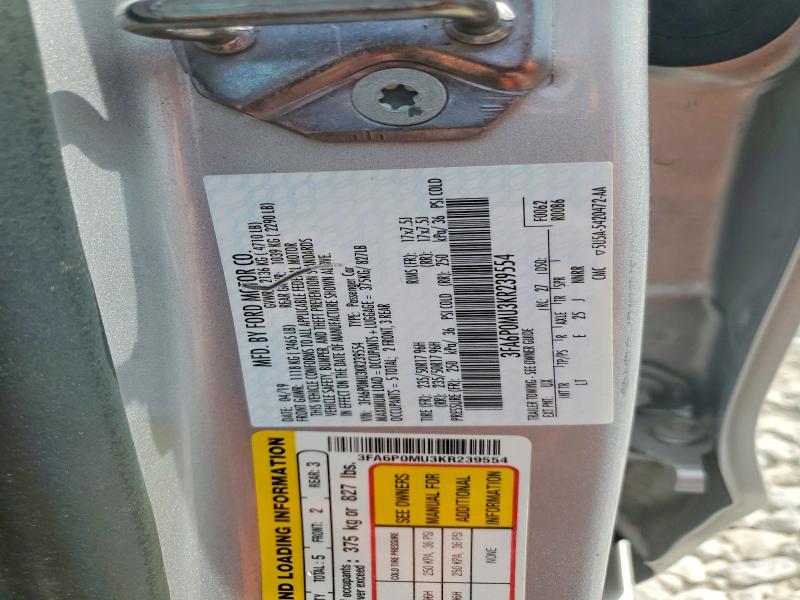 2019 Ford Fusion მანქანა იყიდება აუქციონზე, vin: 3FA6P0MU3KR239554, აუქციონის ნომერი: 54458646