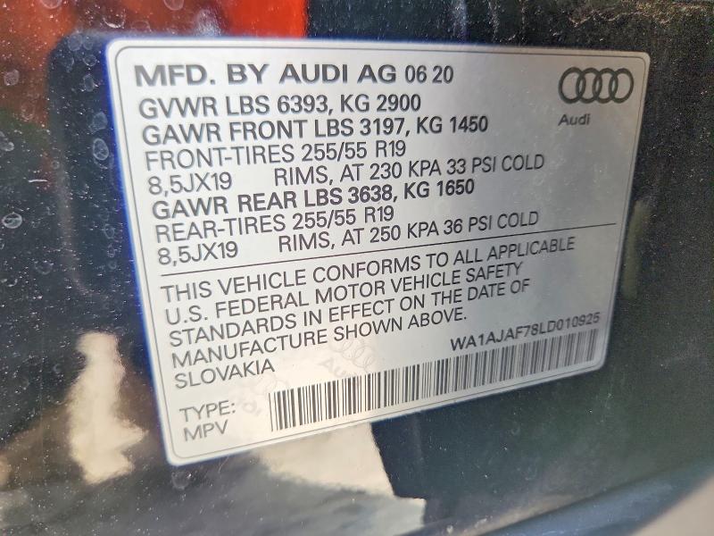Продаж на аукціоні авто 2020 Audi Q7, vin: WA1AJAF78LD010925, номер лоту: 54817426