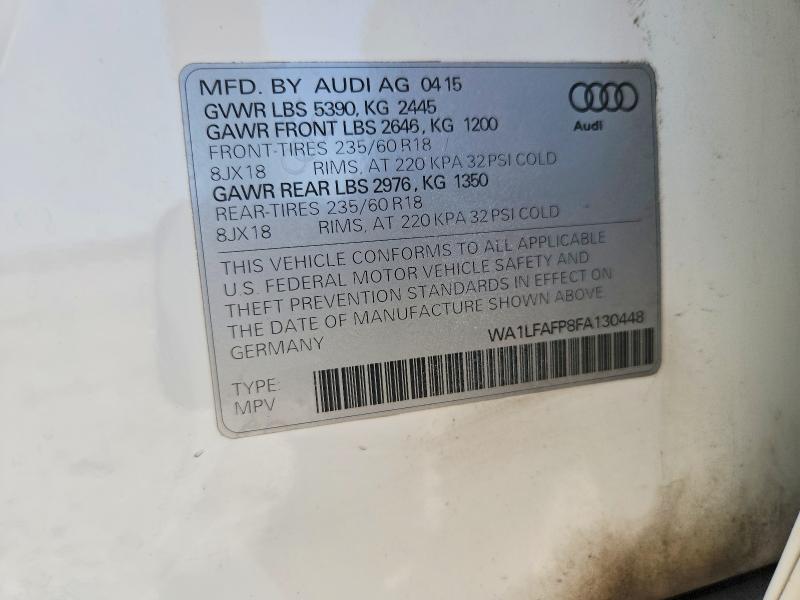 Aukcja sprzedaży 2015 Audi Q5, vin: WA1LFAFP8FA130448, numer aukcji: 52890936