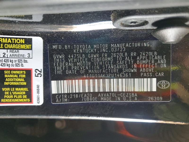 2023 Toyota Camry მანქანა იყიდება აუქციონზე, vin: 4T1G11AK3PU146361, აუქციონის ნომერი: 53071336