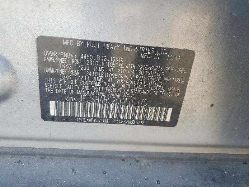 Aukcja sprzedaży 2012 Subaru Forester, vin: JF2SHABC2CH410370, numer aukcji: 54505056