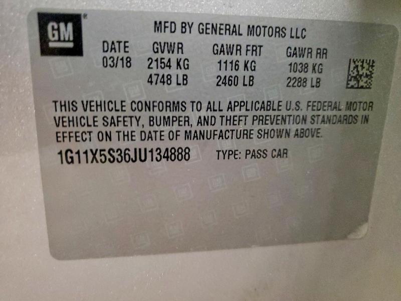 2018 Chevrolet Impala მანქანა იყიდება აუქციონზე, vin: 1G11X5S36JU134888, აუქციონის ნომერი: 54316076
