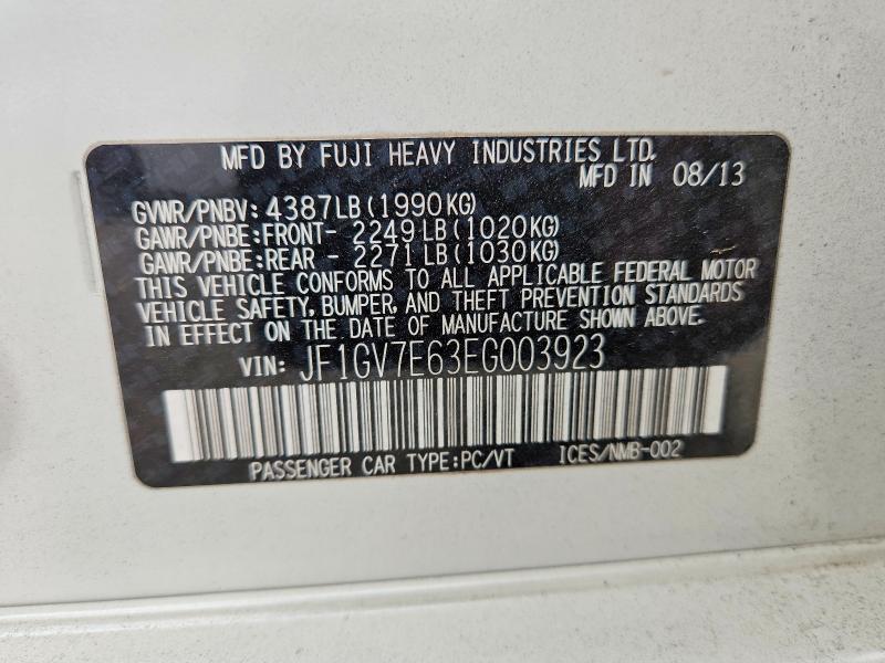 52076896 :رقم المزاد ، JF1GV7E63EG003923 vin ، 2014 Subaru Impreza مزاد بيع