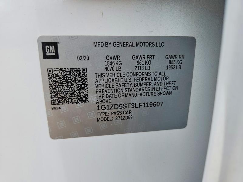 Aukcja sprzedaży 2020 Chevrolet Malibu, vin: 1G1ZD5ST3LF119607, numer aukcji: 54876936