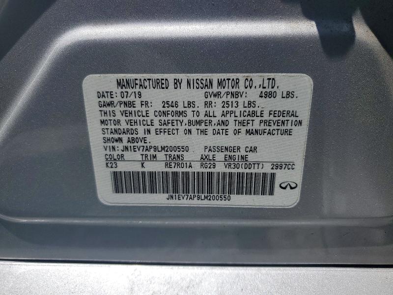 53819866 :رقم المزاد ، JN1EV7AP9LM200550 vin ، 2020 Infiniti Q50 مزاد بيع