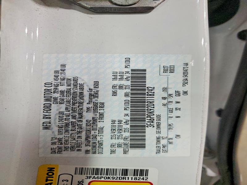 Продажа на аукционе авто 2013 Ford Fusion, vin: 3FA6P0K92DR118242, номер лота: 52141716