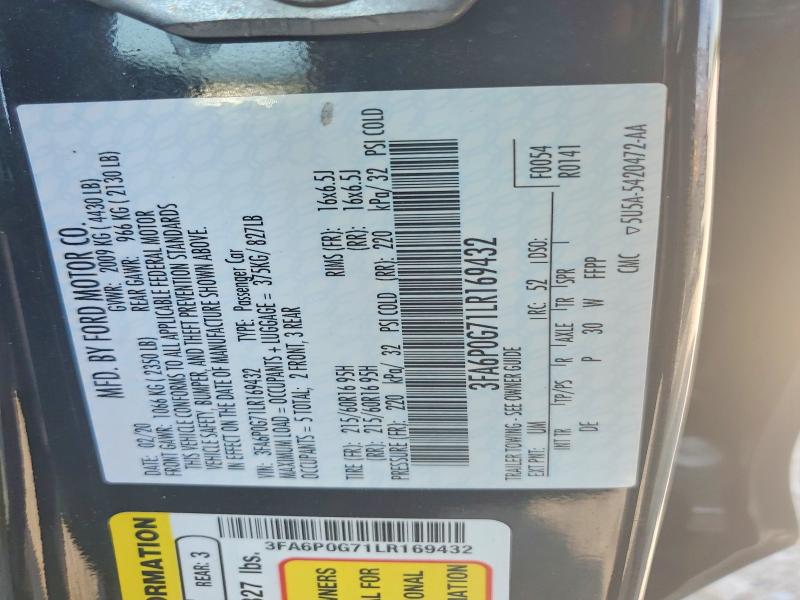 Продажа на аукционе авто 2020 Ford Fusion, vin: 3FA6P0G71LR169432, номер лота: 53429336