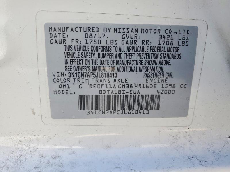 79121325 :رقم المزاد ، 3N1CN7AP5JL810413 vin ، 2018 Nissan Versa مزاد بيع