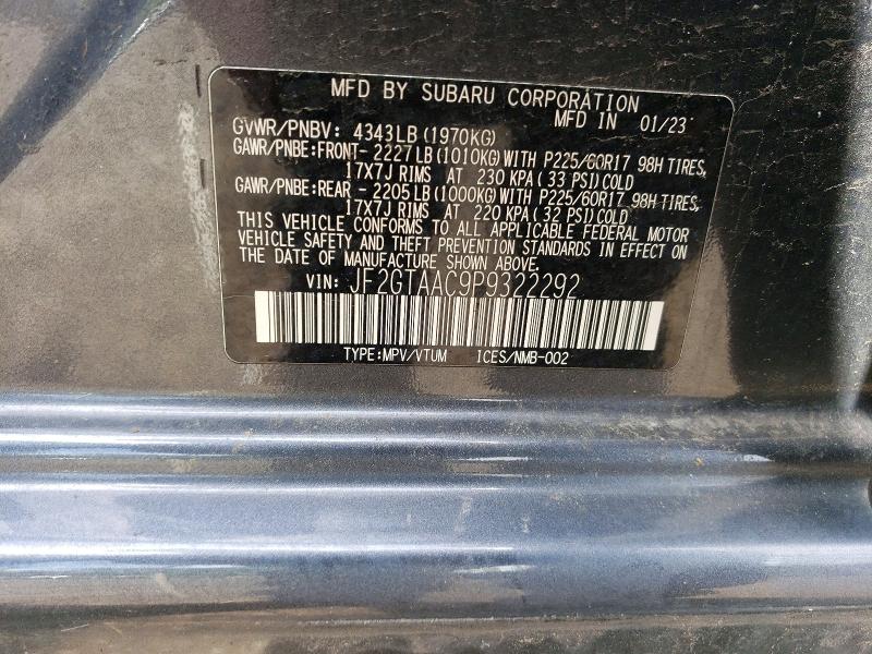 Aukcja sprzedaży 2023 Subaru Crosstrek, vin: JF2GTAAC9P9322292, numer aukcji: 54288456