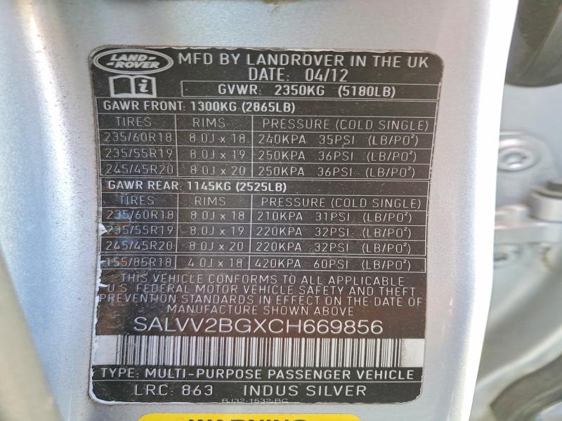 Aukcja sprzedaży 2012 Land Rover Range Rover Evoque, vin: SALVV2BGXCH669856, numer aukcji: 53969616