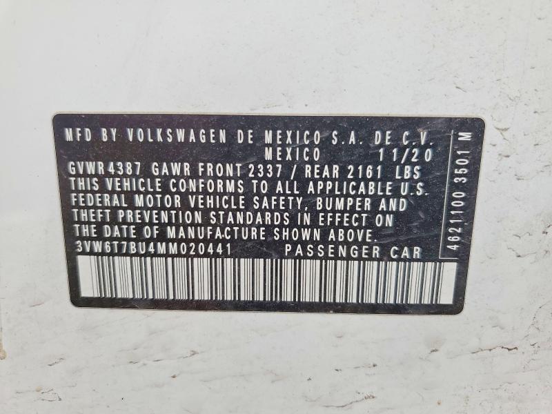 Aukcja sprzedaży 2021 Volkswagen Jetta, vin: 3VW6T7BU4MM020441, numer aukcji: 54615926