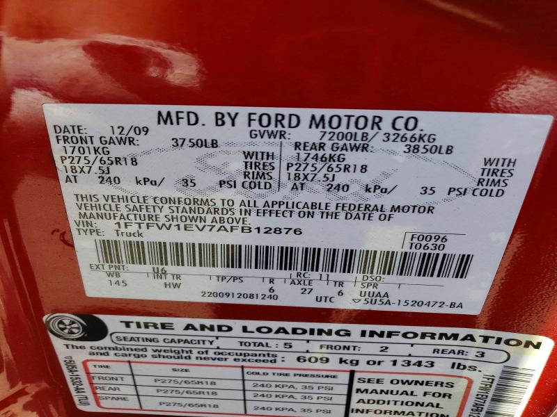 Продажа на аукционе авто 2010 Ford F150, vin: 1FTFW1EV7AFB12876, номер лота: 52683486