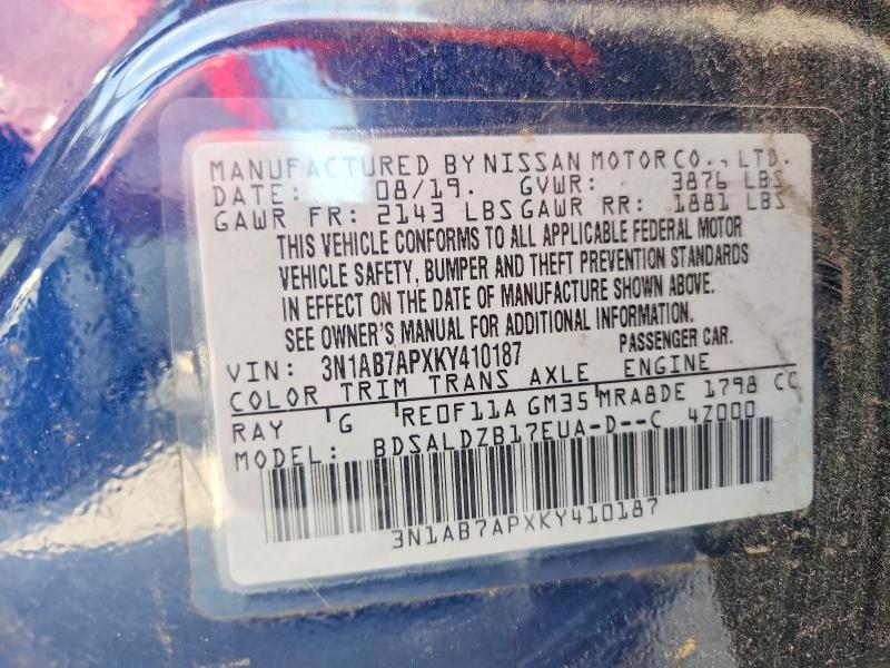 52104186 :رقم المزاد ، 3N1AB7APXKY410187 vin ، 2019 Nissan Sentra مزاد بيع