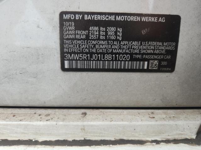 2020 Bmw 330i მანქანა იყიდება აუქციონზე, vin: 3MW5R1J01L8B11020, აუქციონის ნომერი: 55384386