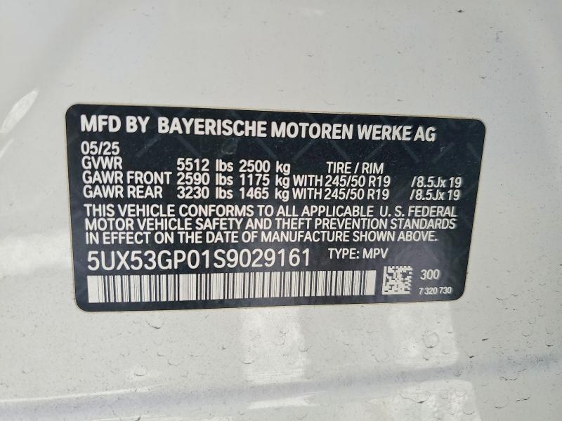 2025 Bmw X3 მანქანა იყიდება აუქციონზე, vin: 5UX53GP01S9029161, აუქციონის ნომერი: 53112066