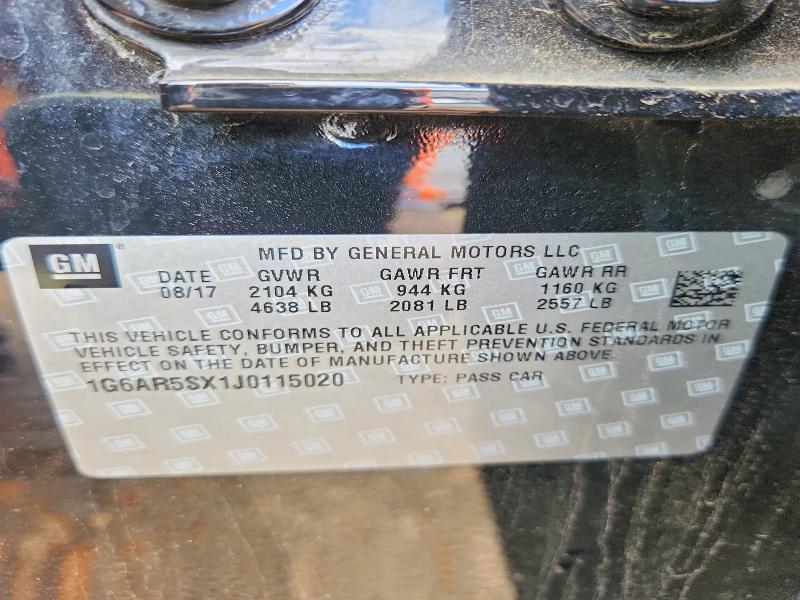 Aukcja sprzedaży 2018 Cadillac Cts, vin: 1G6AR5SX1J0115020, numer aukcji: 54827216
