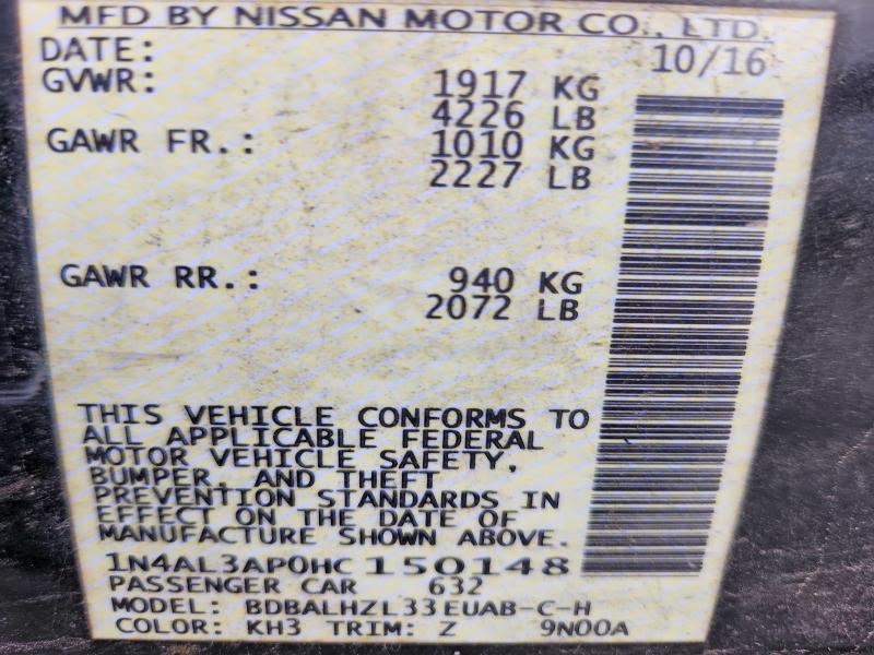 2017 Nissan Altima მანქანა იყიდება აუქციონზე, vin: 1N4AL3AP0HC150148, აუქციონის ნომერი: 54658326