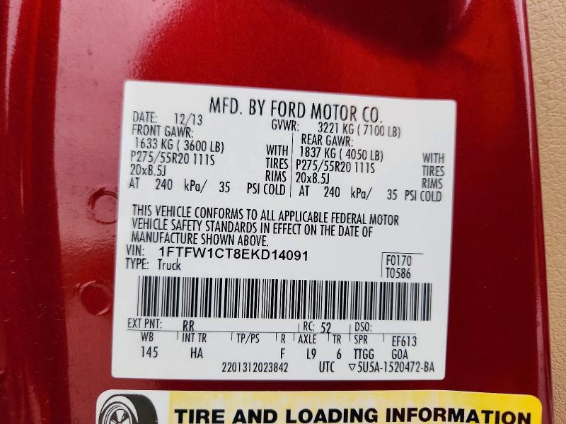46779956 :رقم المزاد ، 1FTFW1CT8EKD14091 vin ، 2014 Ford F150 مزاد بيع